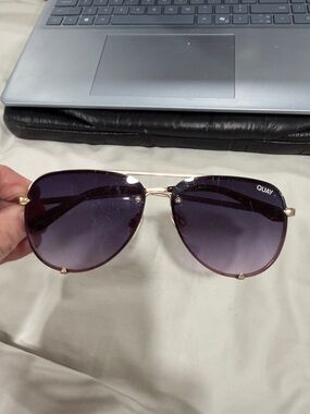 Quay Australia Gold Frame Sunglasses with Dark Purple Gradient Lenses
